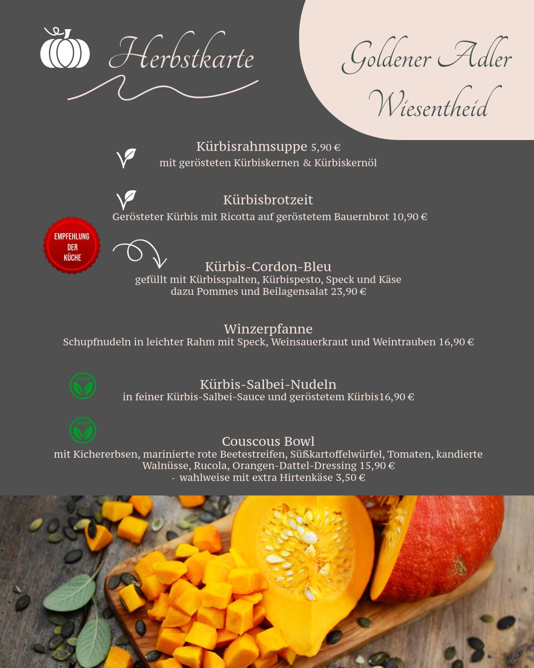 Herbstliche Kürbisgerichte im Goldenen Adler Wiesentheid